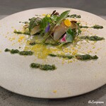 カーサ・デル・チーボ - 松皮鰈の椎茸締めと屈みのマリナート