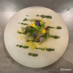 カーサ・デル・チーボ - 松皮鰈の椎茸締めと屈みのマリナート