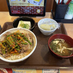 すき家 - ニンニクの芽牛丼大盛　健康セット820円