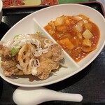 Benitora Gyouzabou - 油淋鶏とエビチリのセットのランチ