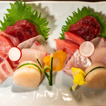 Kanae - 2022.5 刺身盛り合わせ おまかせ盛り（4,040円）真鯛、鰤、平貝、赤身、トロ