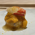 すし宮川  - 道産毛蟹と北方四島馬糞雲丹酢橘ジュレ