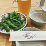 寿司・和食処 盛浩 - とりあえず枝豆とビール(クリアアサヒ)