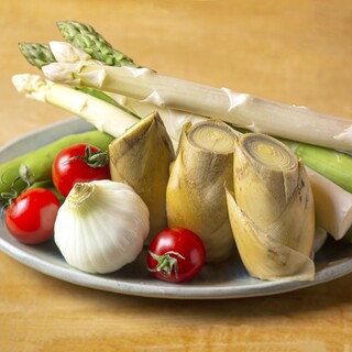 "Locally Grown Vegetables, Ripe and Abundant, Crafted into Skewers that Pair Perfectly with Sake"