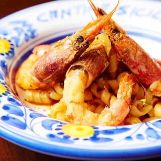 “Homemade Busiata with Red Shrimp Rich Sauce” Our Specialty