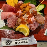 にだいめ野口鮮魚店 - 串に差して有るのは頬肉でしょうか？固いが美味しいです。