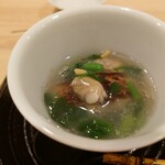 鮨 むらやま - 炭火焼きの喉黒と浅利のクレソンの餡かけ