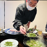 比良山荘 - ◎せりと山うどとクレソンと蕨とカタクリを次々としゃぶしゃぶして行く。。。