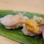 宮城の魚と赤酢のお寿司 魚が肴 - ホタテ、生ウニ
