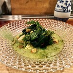 根津 日本酒 多田 - 野菜のスープ(長芋、ズッキーニ、蔓紫、ピスタチオなど)