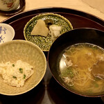 霞町 やまがみ - 筍ご飯 熊肉と花山椒の煮麺 香の物