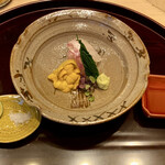 霞町 やまがみ - 造り 鯛 赤雲丹