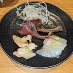 Sushi Take - ツブ貝　ヒラメ　鰹の藁炙り
