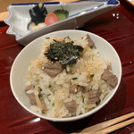 銀座 しのはら - 新生姜と牛時雨煮の土鍋ご飯