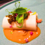 北海道焼肉 北うし - 【アミューズスペシャリティ】毛蟹の春巻き(牛ミノを毛蟹ソースで) 