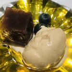 蓬左茶寮 - ほうじ茶のアイスクリーム、水ようかん、ブルーベリー