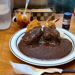 カレーの南海 - エビフライカレー大辛の辛め+メンチカツ　980円+300円