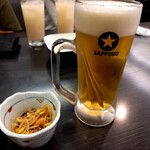 Fuuraibou - 生ビール、お通し