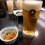 風来坊 - 生ビール、お通し