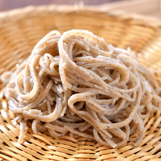 Coarsely ground soba noodles made by hand every day.