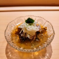 一宇 - シャコ、岩もずく、蓴菜に長芋素麺、ゴーヤのすりつぶし