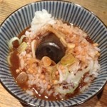 白神 - 「ひとくち雑炊」にラーメンスープを入れたところ。