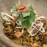 Garlic fried rice with beef tendon and mustard greens