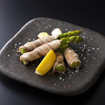 Asparagus and Iwanaka pork meat rolls