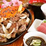 海人料理 亀ぬ浜 - 海老とサイコロステーキ定食