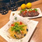 石窯のある洋風酒場 BUOONO! - あさりとトマトのボンゴレ、鴨肉のソテー
