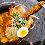 スープカレー 奥芝商店 - エビ海老ABえび海老祭り（スープ：③がっつり、辛さ：5番、ご飯：小盛りレモン、無料トッピング：ながいも）