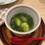 鮨 むらやま - 小柱と青さ？青のり？の茶碗蒸し。海を感じる～！
