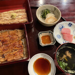 横浜野田岩 - かさね（志ら焼、蒲焼きご飯、お吸物、香の物、箸休、デザート） ¥7260（税・サ込）