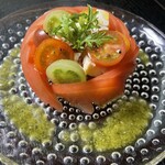 Colorful tomato and mozzarella caprese
