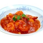 Shrimp with tail and egg chili sauce
