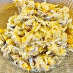 f - 渡蟹のほぐし身を焼いた茄子と和えてフェンネルの香りをたっぷり立たせたサラダ風の一品です