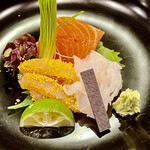 日本料理 たかむら - 黄金和えには秋田産皐月のルイベ 秋田産活蛸 水前寺海苔が脇を固めます