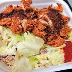 かつや - 増し増し豚ﾊﾗﾐのｽﾀﾐﾅ炒めとWﾁｷﾝｿｰｽｶﾂ丼 ご飯大盛

