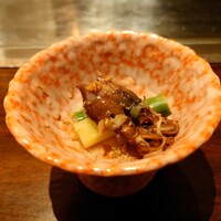 くずし鉄板 あばぐら 神田店 - 蛍烏賊とアスパラガスのお浸し、鯖のへしこ