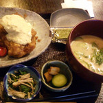 魚山亭 - ちきん南蛮定食１０００円+冷汁２００円