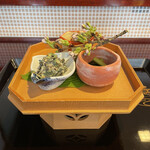 割烹 新多久 - 蕨、うるい、こごめ、石持の粕漬