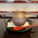 割烹 新多久 - 大穴子飯蒸し花山椒乗せ