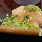 割烹 新多久 - 釣り甘鯛の葉山葵ルイベゼラチンソース