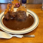 カレーの南海 - エビフライカレー大辛の辛め+メンチカツ