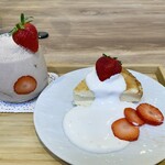 Choukatsu Kafe Ichi - 豆乳チーズケーキ（プレーン）、季節のフルーツ＆豆乳生クリームのせ＆グリーンスムージー ヨーグルトベース いちご