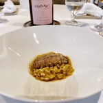 レストラン サンパウ - 蝦蛄のアロス メロソ(アロソは、お米という意味、メロソは、蜂蜜のようなとろみ、という意味だそうです。甲殻類の殻で取ったソースで。アルデンテよりはやや火が通っており、水分多めでとろみを表現しています。)