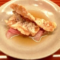 懐石 円相 - お造り 小田原産真鯛はらみ 煎り酒かけ　真鯛せんべい乗せ