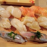 寿司 築地日本海 - ホタテ　赤貝　ホッキ貝　つぶ貝　イワシ