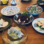 月泉 - 蒸し鶏四川風・なす・貝・アジ・ミル貝