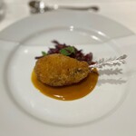 TRATTORIA ALBERO - 前菜三皿目 仏産うずらのフライドチキン仕立て オレンジとマスタードのソース